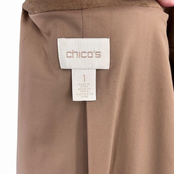 CHICO'S BUTTERY SOFT TAN ULTRA / FAUX SUEDE BLAZER JACKET W/ LEOPARD PRINT - M - Picture 4 of 6